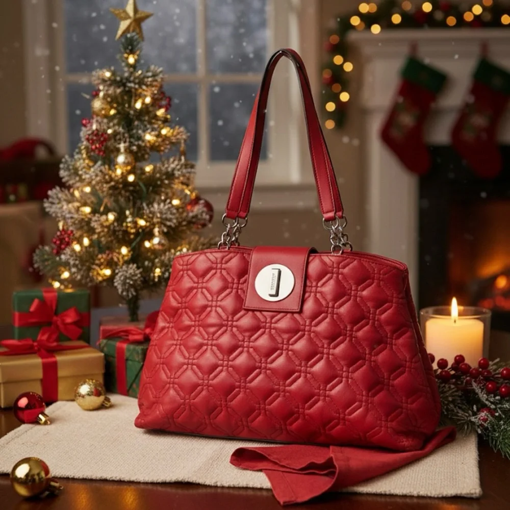 SOLD. Kate Spade Red Quilted Xmas Holiday Chic Designer Bag - Picture 2 of 9